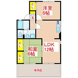セジュールK 2LDKの間取図画像