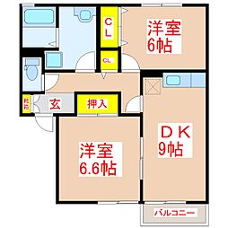 プレミール姶良B棟 2DKの間取図画像