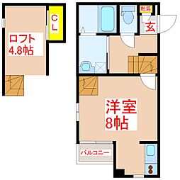 CROSS-1 ワンルームの間取図画像