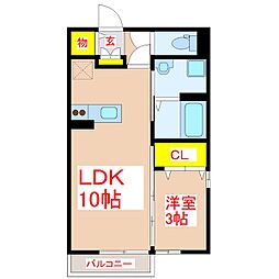 サンモールヴィラA 1LDKの間取図画像