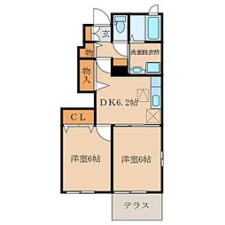 Y'sコート参番館 2DKの間取図画像