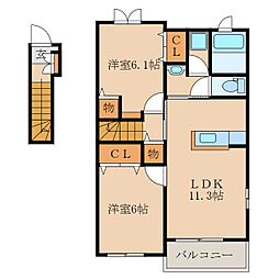 Y'sコート五番館 2LDKの間取図画像