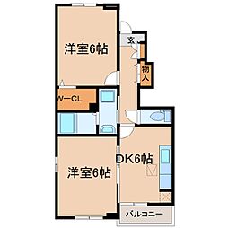 コンフォート・ヴィラ緑山2 2DKの間取図画像