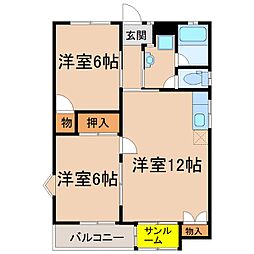 サンリブレ寿 2LDKの間取図画像