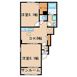 サンフラワー白崎 2DKの間取図画像