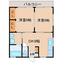 パームガーデンB 2DKの間取図画像