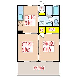 セジュール住吉台 2DKの間取図画像