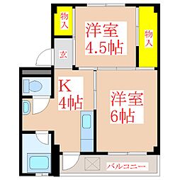 MSハイツA棟 2Kの間取図画像