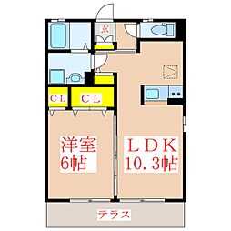 グリーンヒル・ヴァンB 1LDKの間取図画像