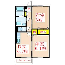 サンヒルズ三郷2 2DKの間取図画像