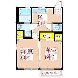 ガーデンプレイス広瀬D棟 2Kの間取図画像