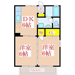 セジュール住吉台 2DKの間取図画像