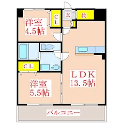 ベイシス隼人 2LDKの間取図画像