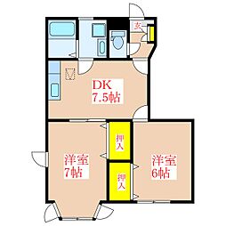 コモド・エスパシオ1ST 2DKの間取図画像