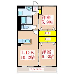 アスカーサ 2LDKの間取図画像