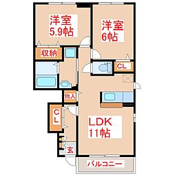 パストラル滝の杜A 2LDKの間取図画像