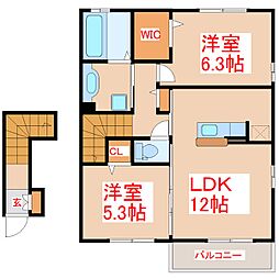 ルナステイト 2LDKの間取図画像
