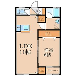 メイツ郷之原 A棟 1LDKの間取図画像