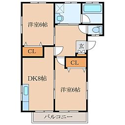 フレンズK 2DKの間取図画像