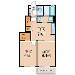 ローズガーデンT・K 2DKの間取図画像