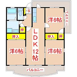サンシャイン末廣　III 4階3LDKの間取り