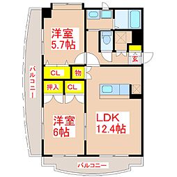 エクセラントメゾン与次郎 2LDKの間取図画像