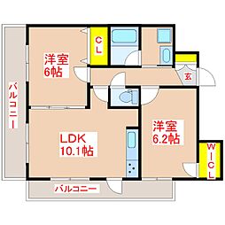 M7ビル 2LDKの間取図画像