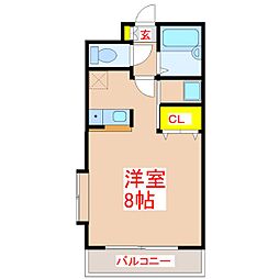 エスポワール郡元 1Kの間取図画像