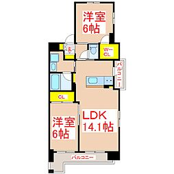 グランシャトー荒田 2LDKの間取図画像