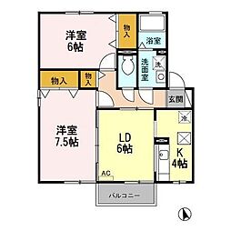 ロイヤルガーデン沢村D 2LDKの間取図画像