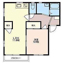 ドミールのぞみB 1LDKの間取図画像