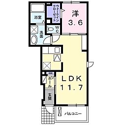カーサモデルノ 1LDKの間取図画像