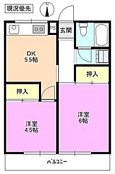 コーポ大木 2DKの間取図画像