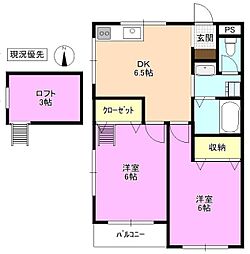 ビューテラス21A 2DKの間取図画像