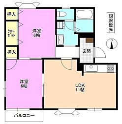 フレグランス・シティB 2LDKの間取図画像