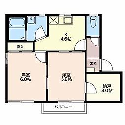フレグランスあすかB 2Kの間取図画像