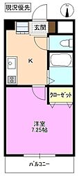 山村マンション 1Kの間取図画像