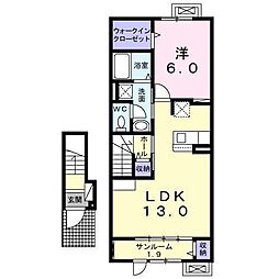 ヴィラ南浅間 1LDKの間取図画像