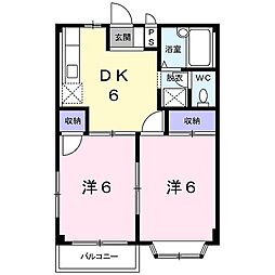 エルディム花水木東棟 2DKの間取図画像