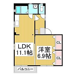 メゾン西条B 1LDKの間取図画像