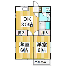 ネオコーポ北堀A 2DKの間取図画像