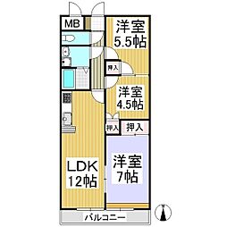 クリスタルハイツ墨坂 3LDKの間取図画像