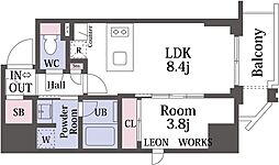 クレストコート堂島 9階1LDKの間取り