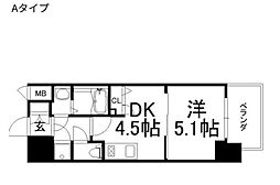 レジュールアッシュ桜宮リバーテラス 12階1DKの間取り