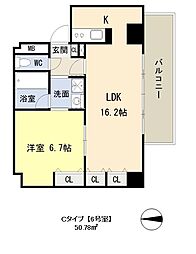 ドゥーエ谷町 3階1LDKの間取り