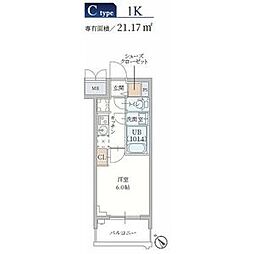 プランドール新北野 1Kの間取図画像