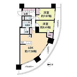 ドゥーエなんば南 2LDKの間取図画像