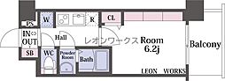 プレサンス京橋GREEN YARDアルミラ 1Kの間取図画像