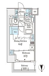ジオエント新町 1DKの間取図画像