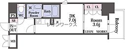 K-COURT谷町四丁目 1DKの間取図画像